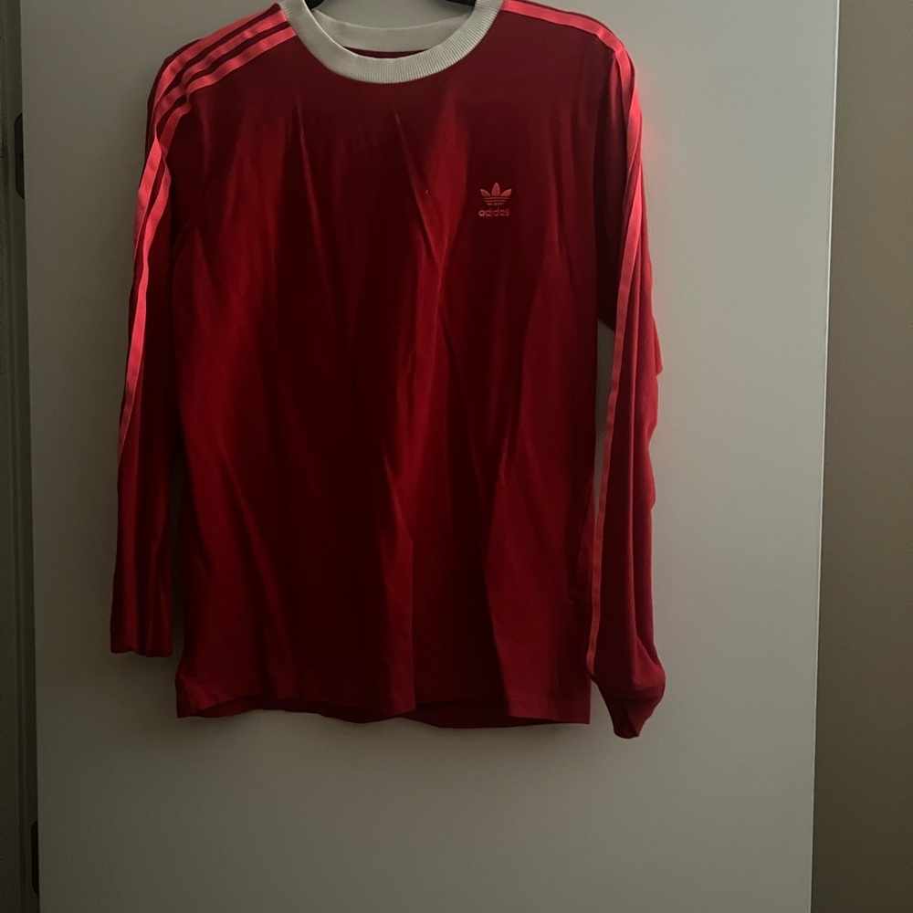 Adidas Red Crewneck with White Stripes
